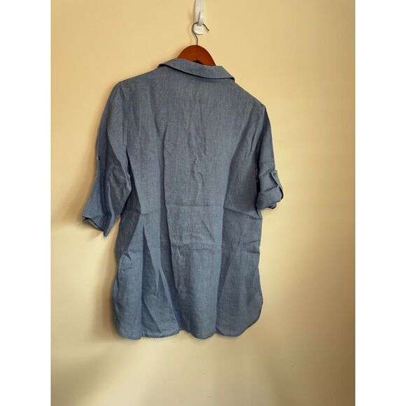 Mudo Collection Women's 100% Blue Linen Blouse Size 8 - Picture 2 of 6